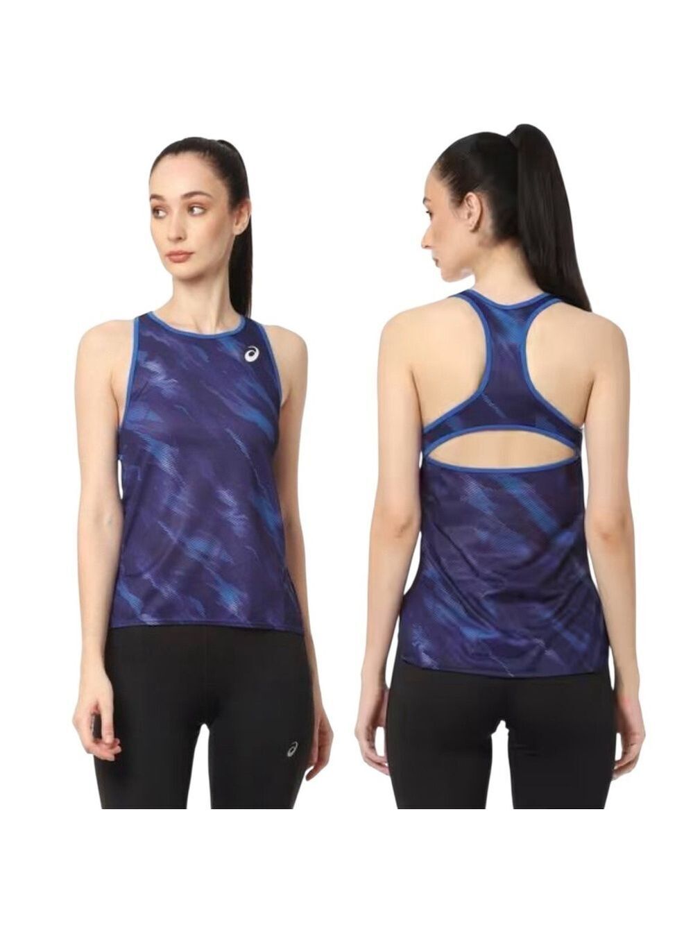 Asics Blue Match Graphic Tank Top Size Large Racerback Activecore NWT